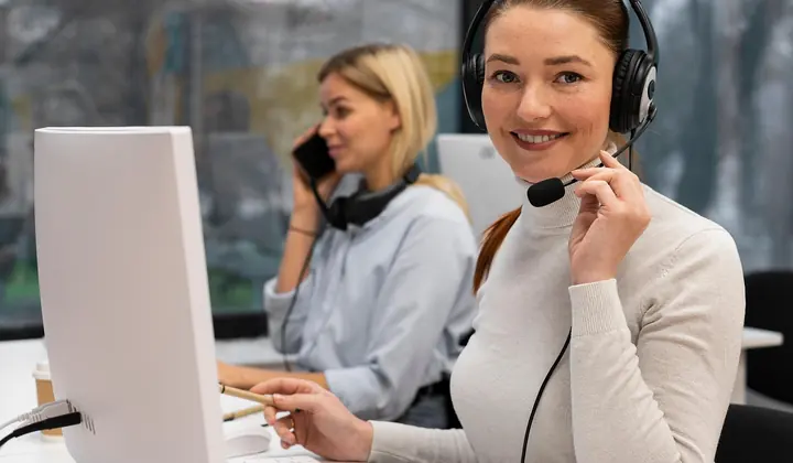 Customer service support professional on headset