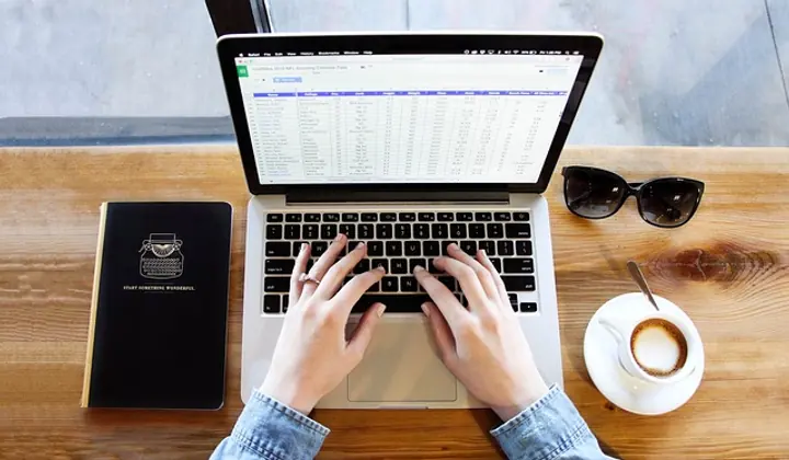 Data entry setup with notebook and keyboard